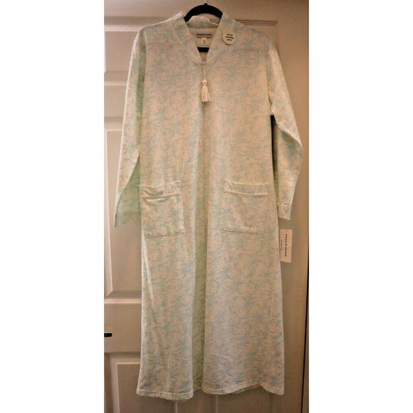 Miss Elaine 668819-125 Women's Sz M White/Blue Floral Zip-Front L/S Robe - Picture 8 of 10